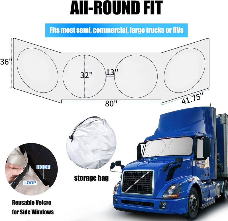 WIILGN Semi-Truck Sun Shade for Windshield and Side Window | 300T High Density UV Protection Sunshade Reflects 98% UV,Semi Trucks Shade Accessories,Best for Semi, Commercial, RV & Big Truck - Image 5